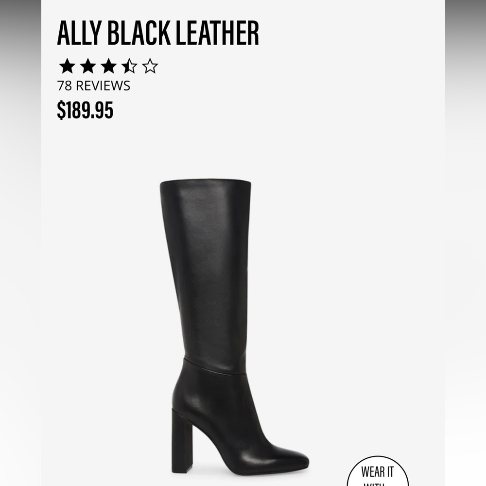 Steve Madden Ally Black Leather Knee Boot